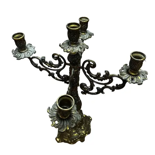 Sfesnic vintage din alama cu cinci brate model baroc, 42cm, imagine 2