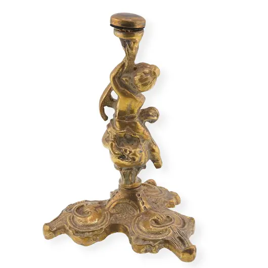 Sfesnic vintage din alama cu inger decorativ, 12cm, imagine 2