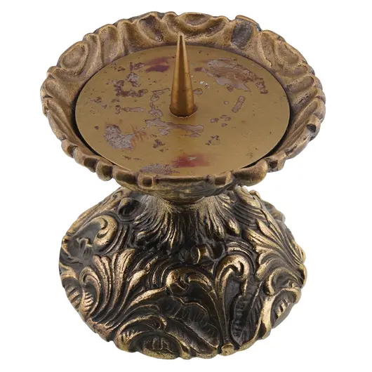 Sfesnic vintage din bronz cu decor baroc, 15cm, imagine 2