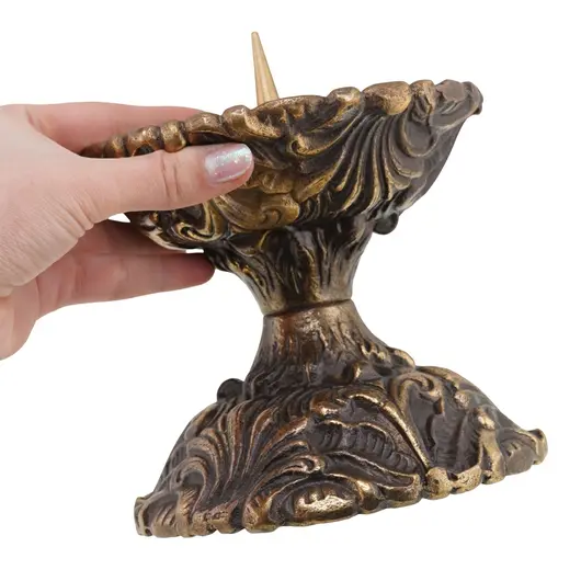 Sfesnic vintage din bronz cu decor baroc, 15cm, imagine 3