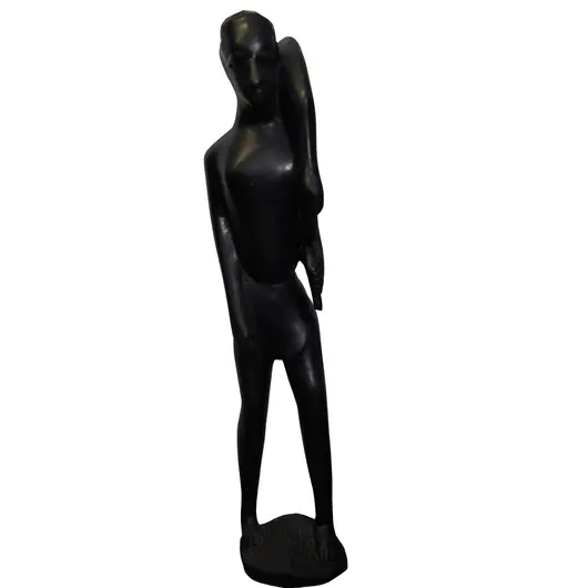 Statueta vintage africana din lemn sculptata manual, barbat cu prada - 59cm