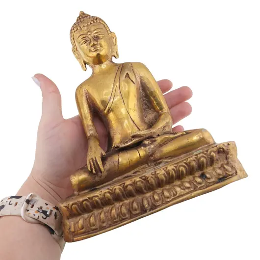 Statueta vintage Buddha din alama, mudra Bhumisparsha - 19cm, imagine 3