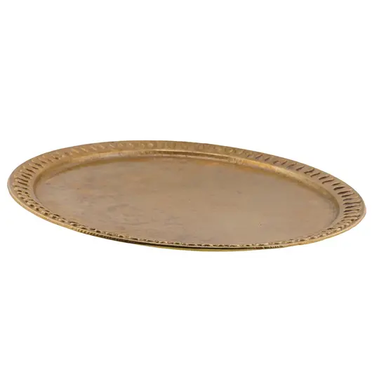 Tava rotunda vintage din bronz cu margine decorata, 31cm, imagine 2