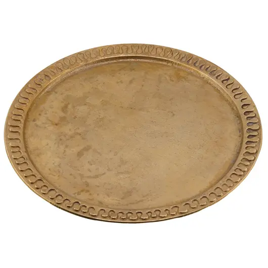 Tava rotunda vintage din bronz cu margine decorata, 31cm