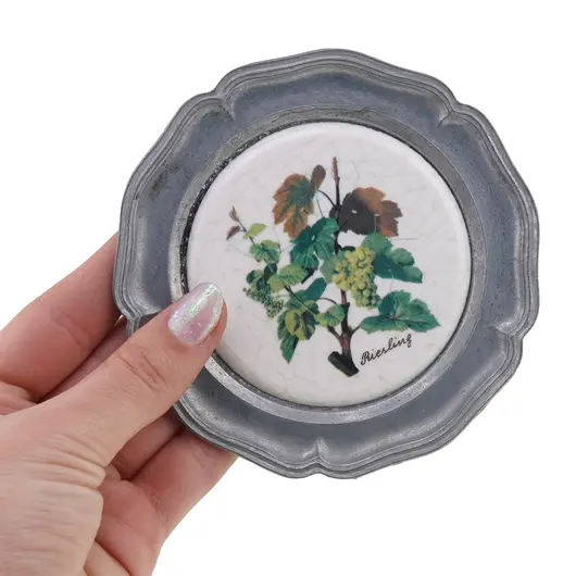 Tavita decorativa metalica vintage cu insertie ceramica, 10cm, imagine 3