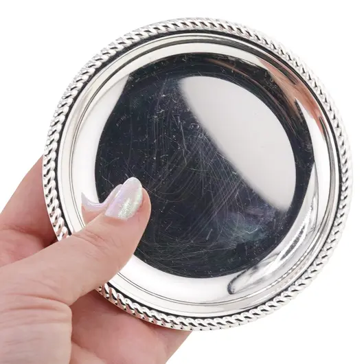 Tavita metalica decorativa vintage cu margine impletita - 9,5cm, imagine 3