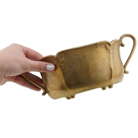 Vas decorativ vintage din alama cu doua manere, 8cm, imagine 3