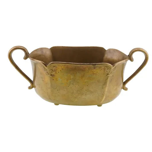 Vas decorativ vintage din alama cu doua manere, 8cm