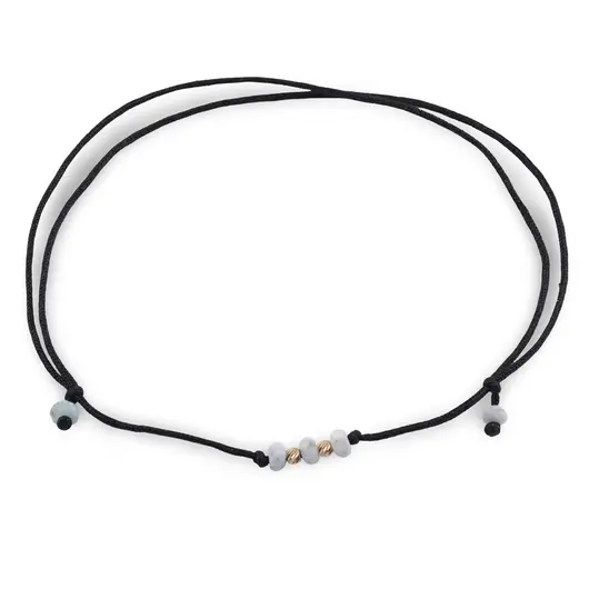 Bratara reglabila pe snur negru cu Larimar discuri fatetate 3mm si doi bumbi de aur