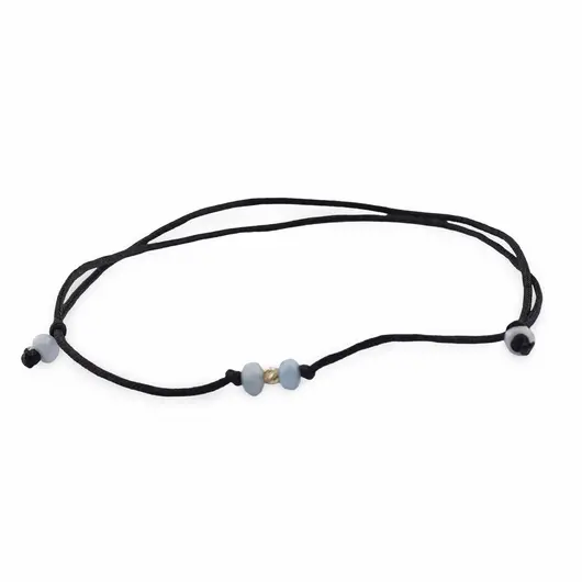 Bratara reglabila pe snur negru cu Larimar discuri fatetate 3mm si un bumb de aur, imagine 2