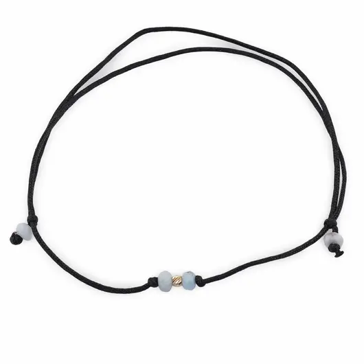 Bratara reglabila pe snur negru cu Larimar discuri fatetate 3mm si un bumb de aur