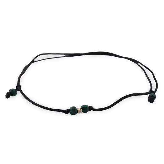 Bratara reglabila pe snur negru cu Malachit cuburi fatetate 3mm si un bumb de aur, imagine 2