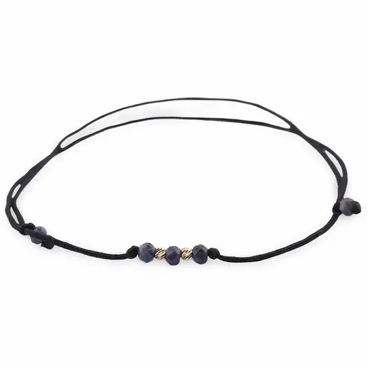 Bratara reglabila pe snur negru cu Safir discuri fatetate 3mm si doi bumbi de aur, imagine 2