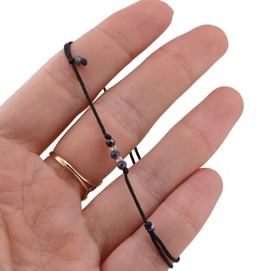 Bratara reglabila pe snur negru cu Safir discuri fatetate 3mm si doi bumbi de aur, imagine 4