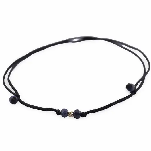 Bratara reglabila pe snur negru cu Safir discuri fatetate 3mm si un bumb de aur, imagine 2