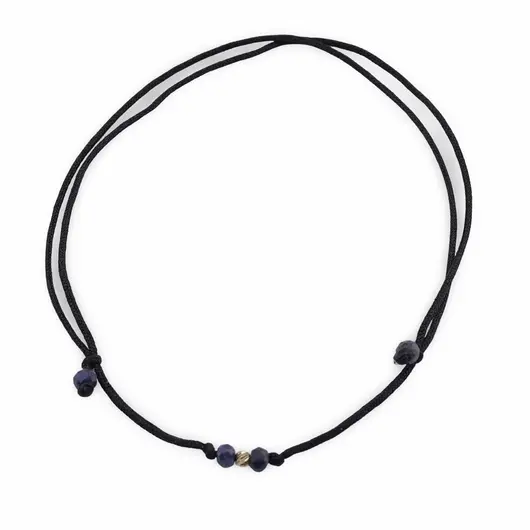 Bratara reglabila pe snur negru cu Safir discuri fatetate 3mm si un bumb de aur