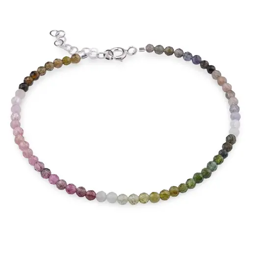 Bratara Turmalina multicolora degrade sfere fatetate cu Argint 925, 3mm