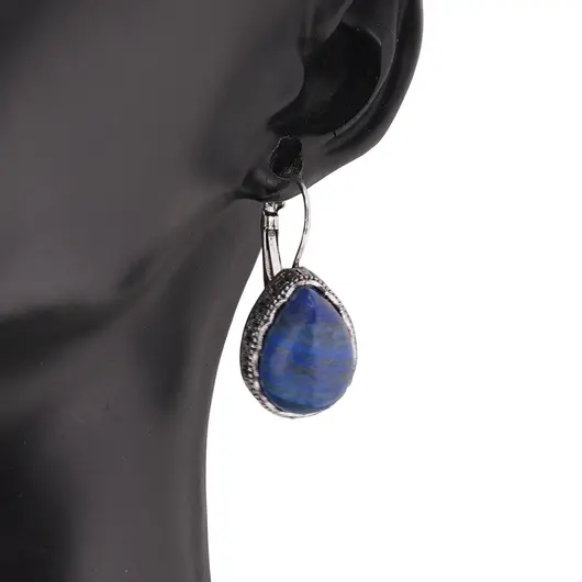 Cercei cu agatatoare model lacrima cu montura argintie, Lapis Lazuli - 20mm, imagine 3
