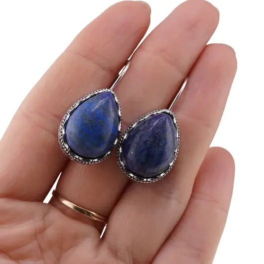 Cercei cu agatatoare model lacrima cu montura argintie, Lapis Lazuli - 20mm, imagine 4
