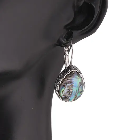 Cercei cu agatatoare model lacrima cu montura argintie, Scoica abalone - 20mm, imagine 3
