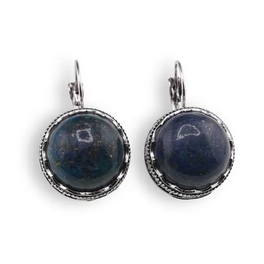 Cercei cu agatatoare model rotund cu montura argintie, Lapis Lazuli - 20mm