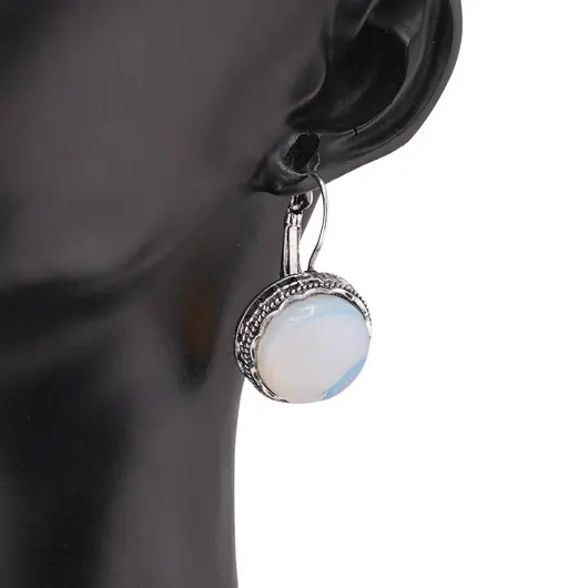 Cercei cu agatatoare model rotund cu montura argintie, Opalit - 20mm, imagine 3