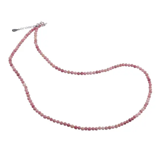 Colier Rodonit roz sfere fatetate cu Argint 925, 3mm