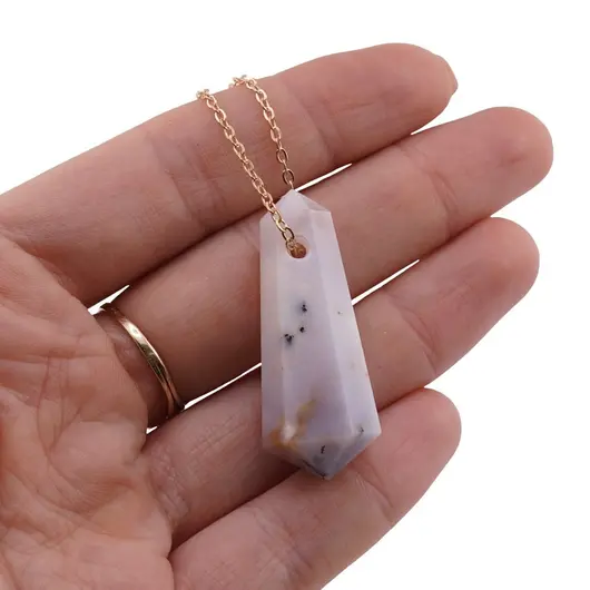Pandantiv dublu varf cu gaura orizontala si lant auriu, Opal dendritic 40mm, imagine 5
