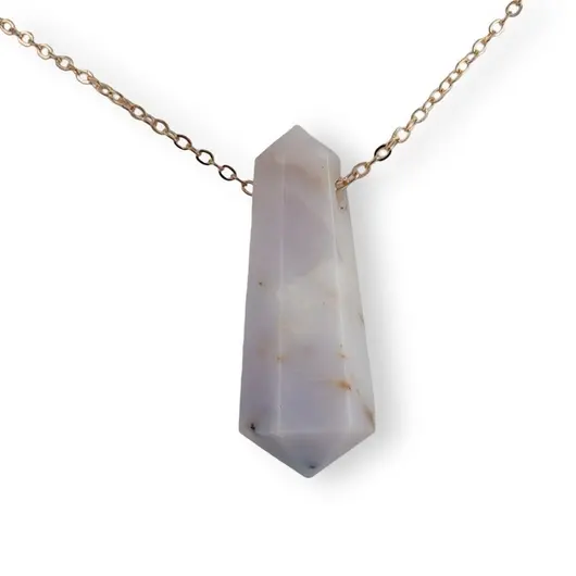 Pandantiv dublu varf cu gaura orizontala si lant auriu, Opal dendritic 40mm