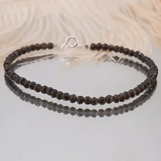 Bratara Cuart fumuriu discuri fatetate cu Argint 925, 3-4mm, imagine 2