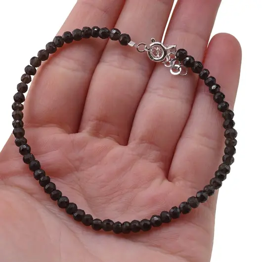 Bratara Cuart fumuriu discuri fatetate cu Argint 925, 3-4mm, imagine 4