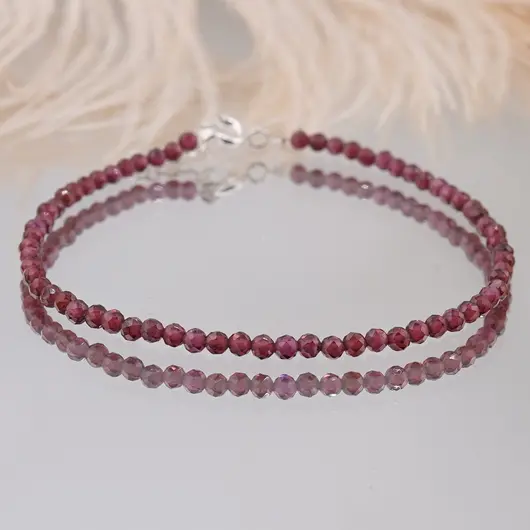 Bratara Granat Rhodolit sfere fatetate cu Argint 925, 3mm, imagine 2