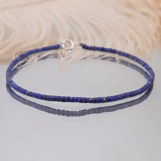 Bratara Lapis Lazuli tuburi cu Argint 925, 2mm, imagine 2