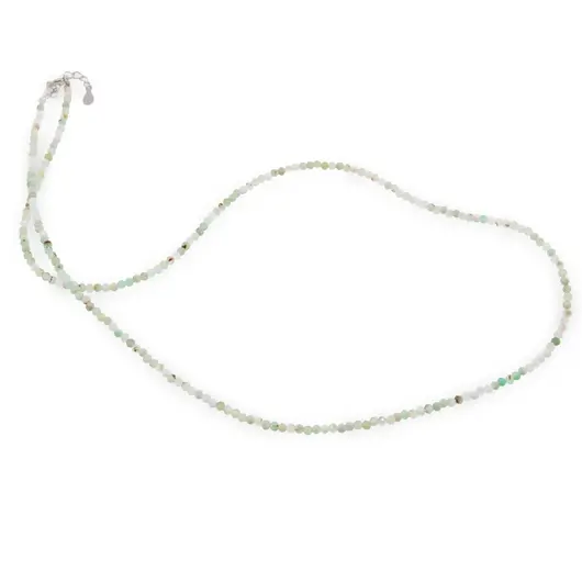 Colier Crisopraz verde sfere fatetate cu Argint 925, 2mm