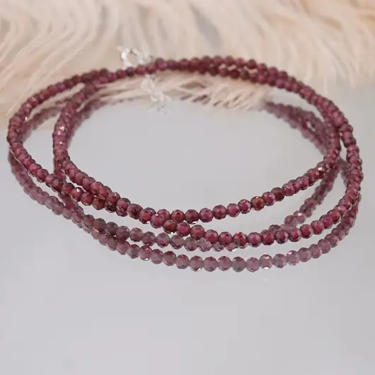 Colier Granat Rhodolit sfere fatetate cu Argint 925, 3mm, imagine 2