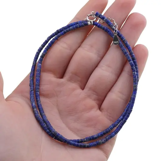 Colier Lapis Lazuli tuburi cu Argint 925, 2mm, imagine 4