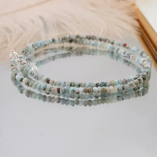 Colier Larimar discuri fatetate cu Argint 925, 3-4mm, imagine 2