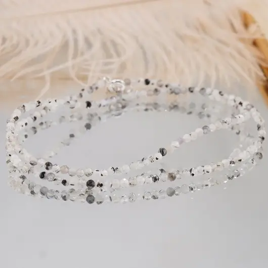 Colier Piatra Lunii turmalinata sfere fatetate cu Argint 925, 2-3mm, imagine 2