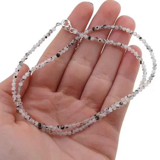 Colier Piatra Lunii turmalinata sfere fatetate cu Argint 925, 2-3mm, imagine 4