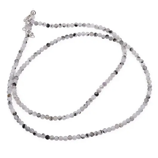 Colier Piatra Lunii turmalinata sfere fatetate cu Argint 925, 2-3mm