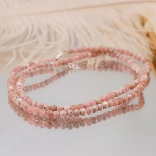 Colier Rodocrozit sfere fatetate cu Argint 925, 4mm, imagine 2