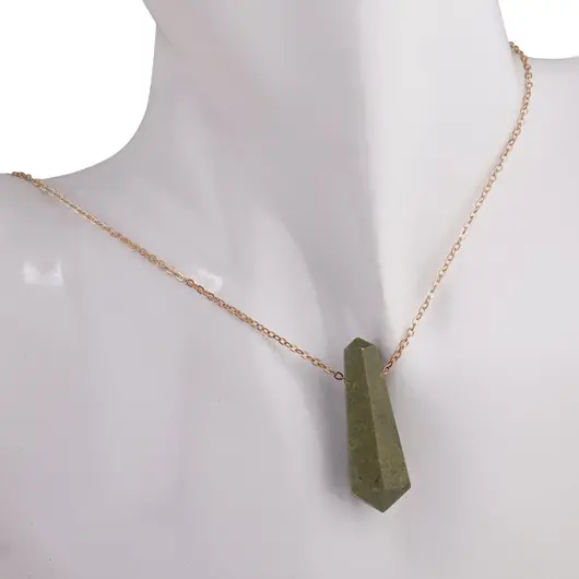Pandantiv dublu varf cu gaura orizontala si lant auriu, Jad verde 40mm, imagine 4