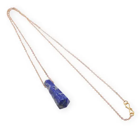 Pandantiv dublu varf cu gaura orizontala si lant auriu, Lapis lazuli 40mm, imagine 2