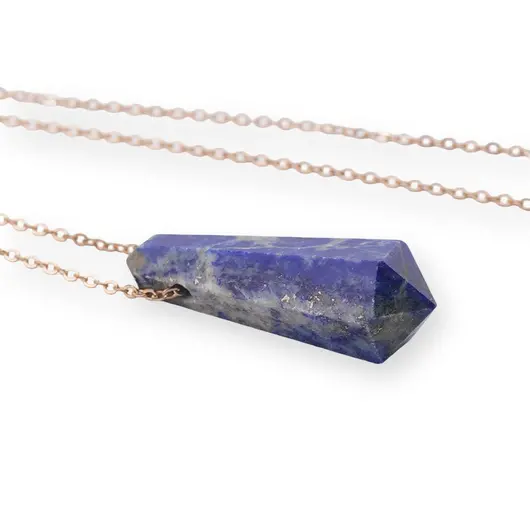 Pandantiv dublu varf cu gaura orizontala si lant auriu, Lapis lazuli 40mm, imagine 3