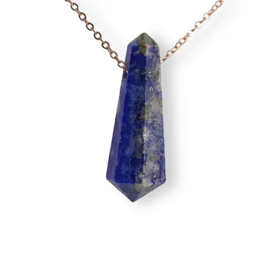 Pandantiv dublu varf cu gaura orizontala si lant auriu, Lapis lazuli 40mm