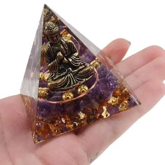 Piramida orgon Ametist cu statueta Buddha, 5cm, imagine 4