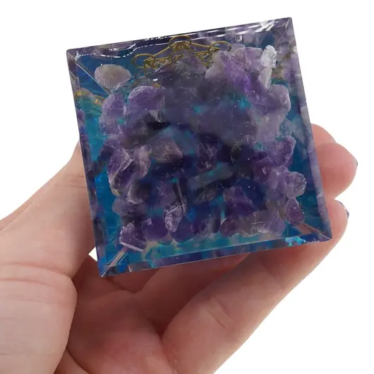 Piramida orgon Ametist si Cuart cu simbolul Cubul lui Metatron, 5cm, imagine 3
