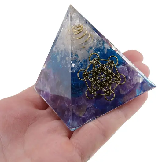 Piramida orgon Ametist si Cuart cu simbolul Cubul lui Metatron, 5cm, imagine 4