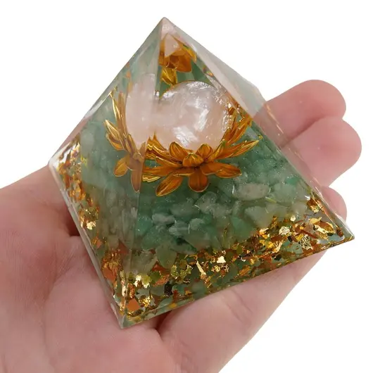 Piramida orgon Aventurin cu lotus si sfera Cuart roz, 5cm, imagine 4
