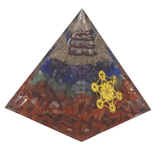 Piramida orgon cele 7 chakre cu simbolul Cubul lui Metatron si cluster din Cristal de stanca, 5cm, imagine 2